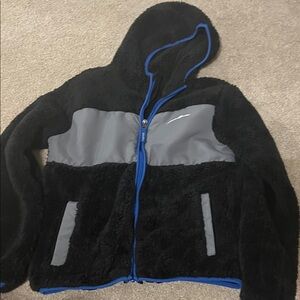 Eddie Bauer Black and Gray Fleece Jacket with Blue Trim